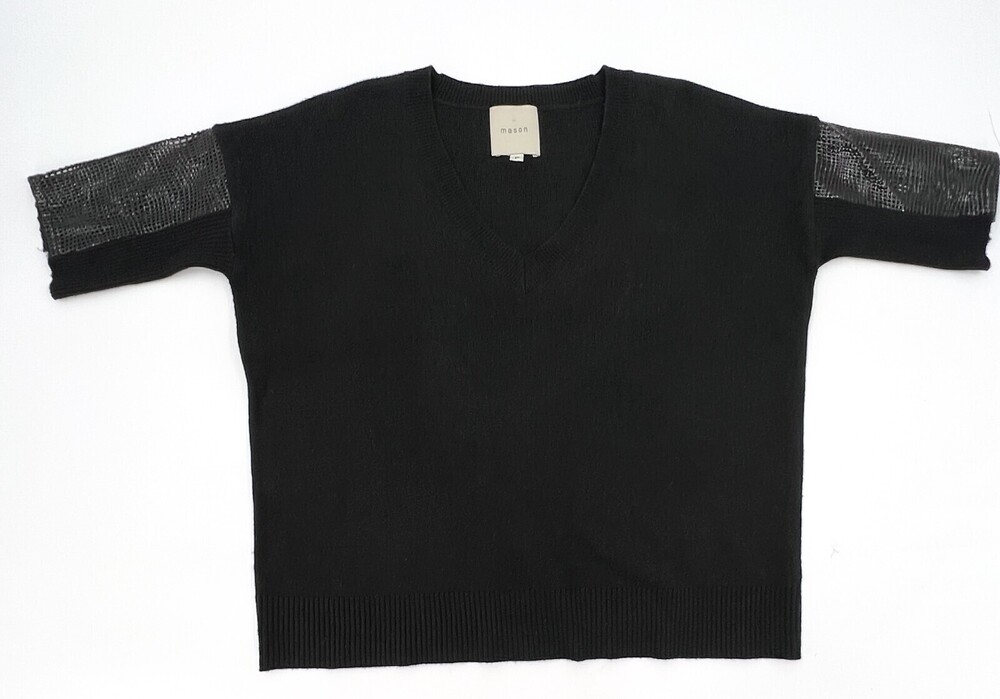 Michelle Mason Shirt Blouse Womens P Small Cropped Cold Shoulder Sleeve Pullover
